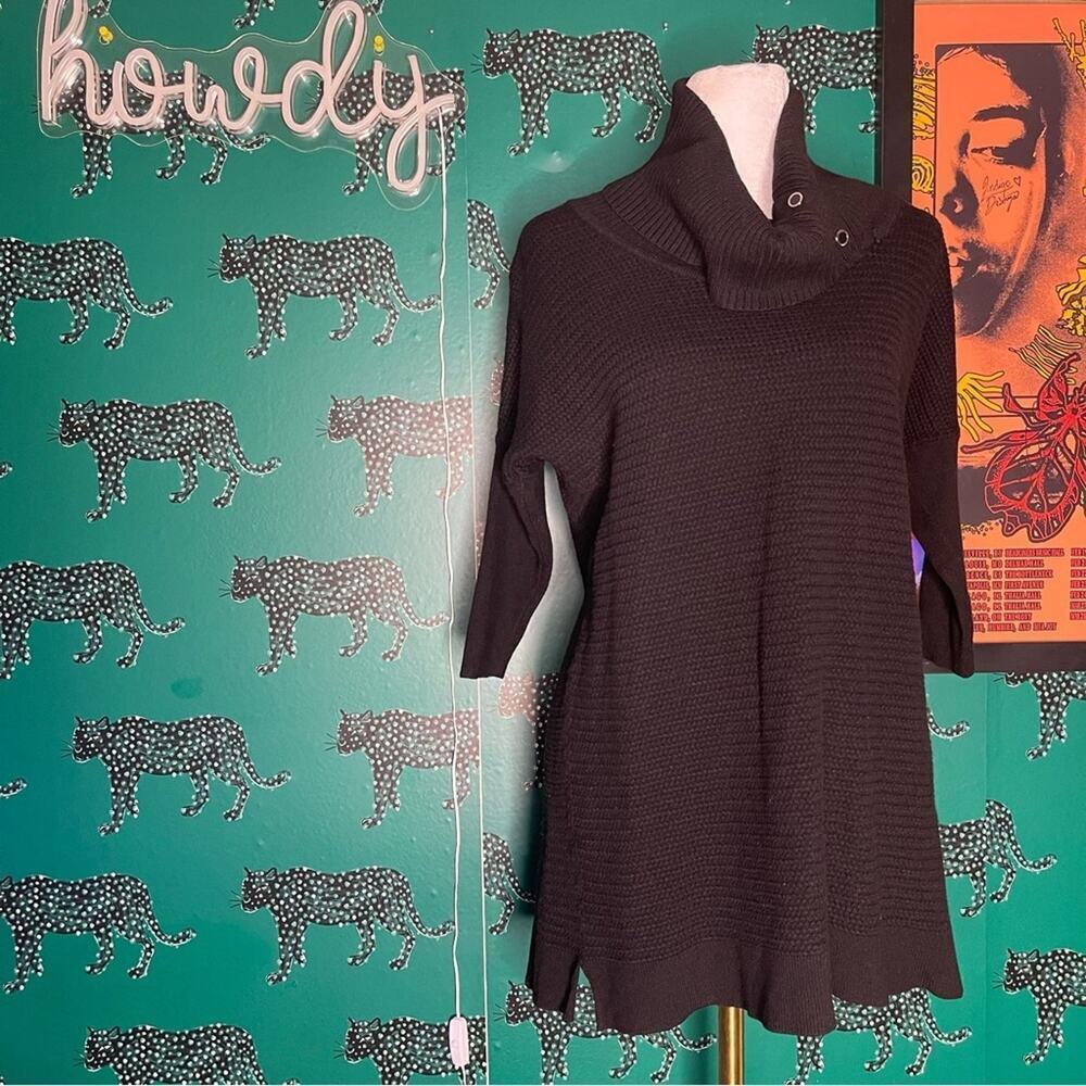 White House Black Market  3/4 Sleeve Black Knit Cowl Neck Sweater Size XS